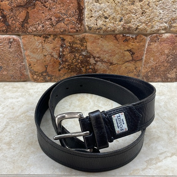 Fossil Jeans Men’s Belt Genuine Leather Silver Tone Buckle Casual Black Size M - Picture 2 of 12